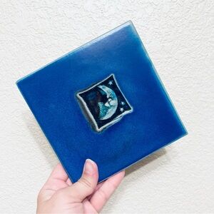 Vintage y2k Michael Cohen Cobalt Blue Tile Trivet Wall Art Whimsigoth Celestial